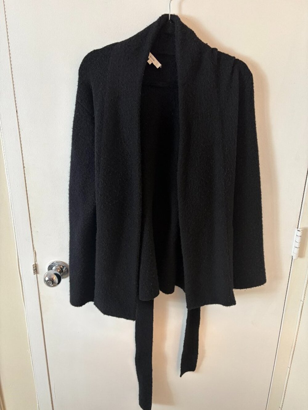 Vince Belted Wool Boucle Cardigan Tie Sweater - Black Size Small